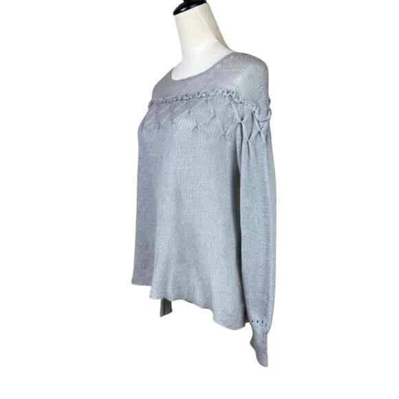 Sundance Ice Gray Mohair Pointelle Open Knit Beaded Lightweight Pullover Sweater - Picture 3 of 12